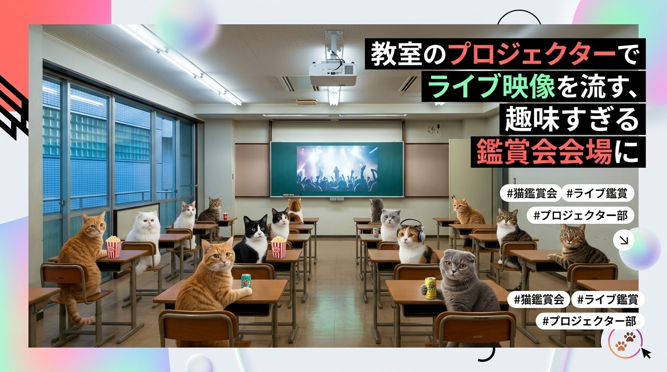 教室のプロジェクターでライブ映像を流す、趣味すぎる鑑賞会会場に