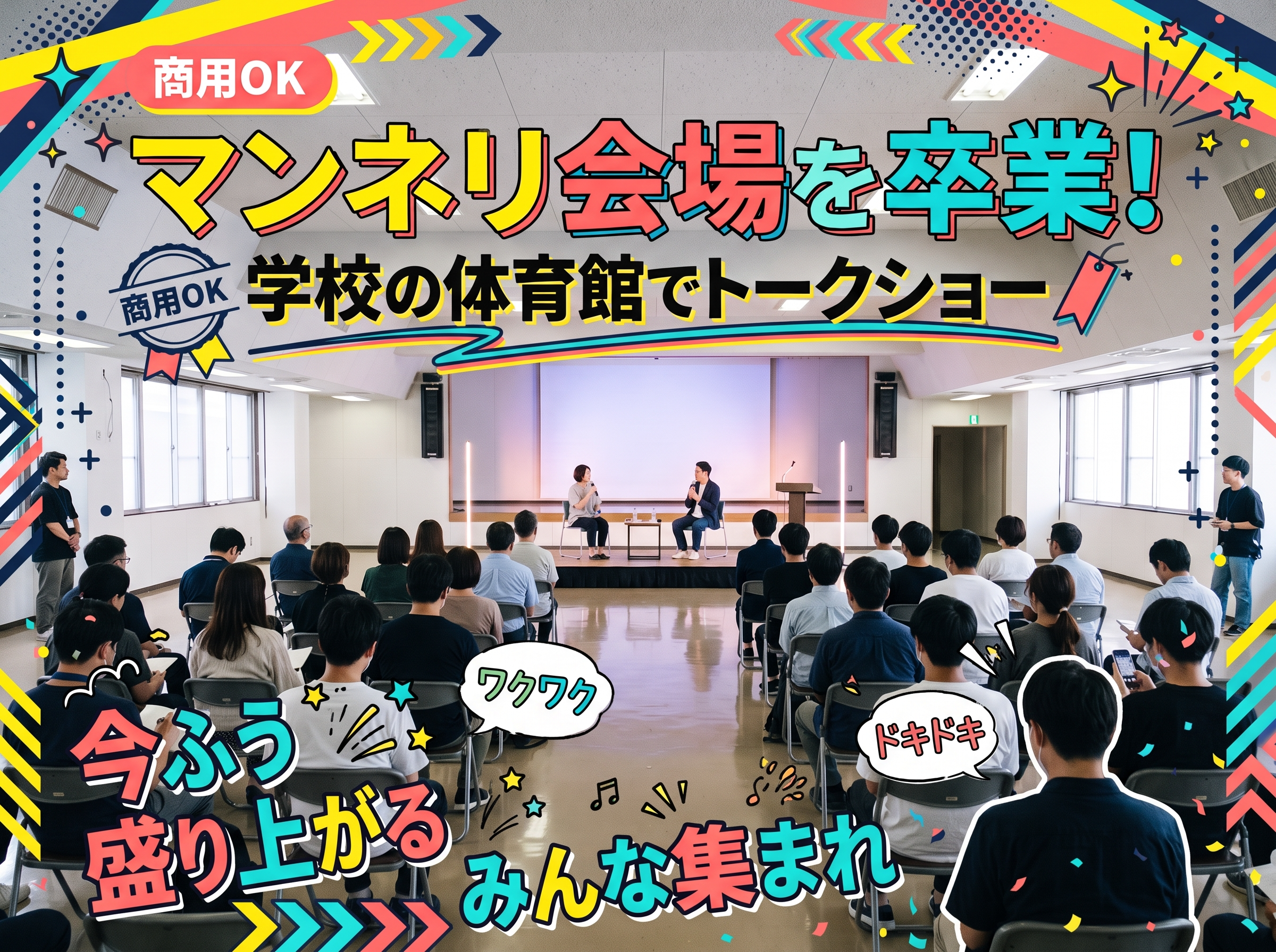 【商用OK】マンネリ会場を卒業！学校の体育館でトークショー