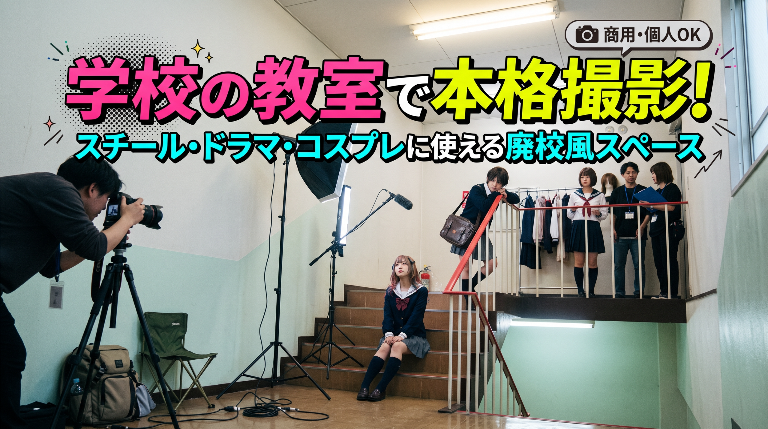 【商用・個人OK】学校の教室で本格撮影！スチール・ドラマ・コスプレに使える廃校風スペースの魅力