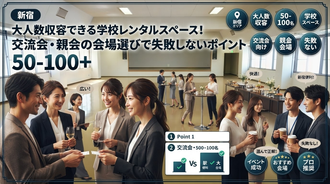 【新宿】大人数収容できる学校レンタルスペース！交流会・親会の会場選びで失敗しないポイント