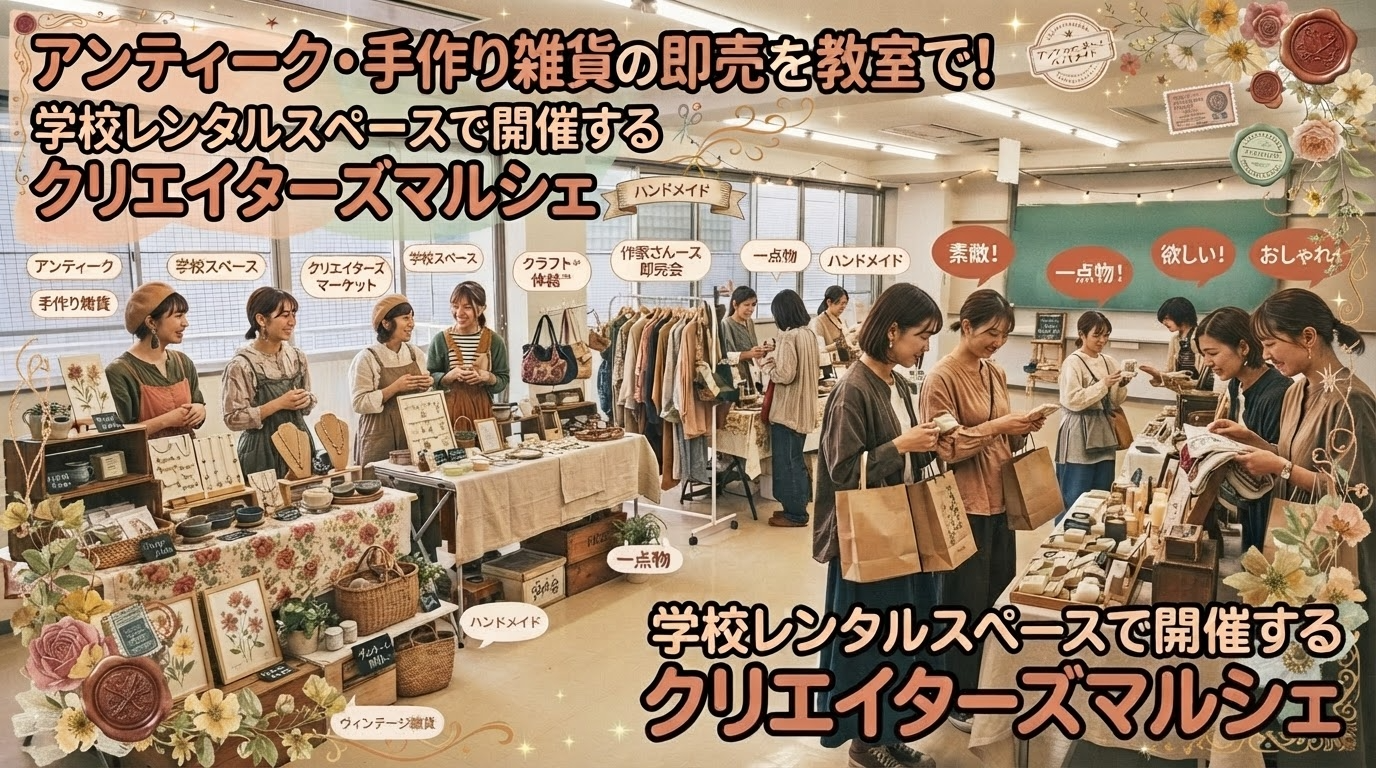 アンティーク・手作り雑貨の即売を教室で！学校レンタルスペースで開催するクリエイターズマルシェ