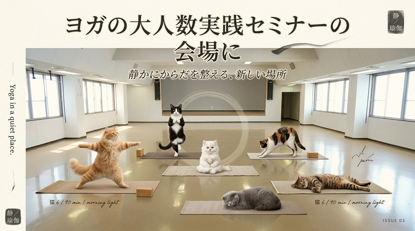 ヨガの大人数実践セミナーの会場に