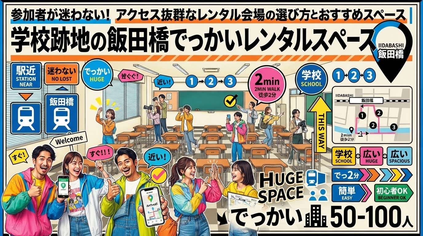 参加者が迷わない！アクセス抜群なレンタル会場の選び方とおすすめスペース｜学校跡地の飯田橋でっかいレンタルスペース
