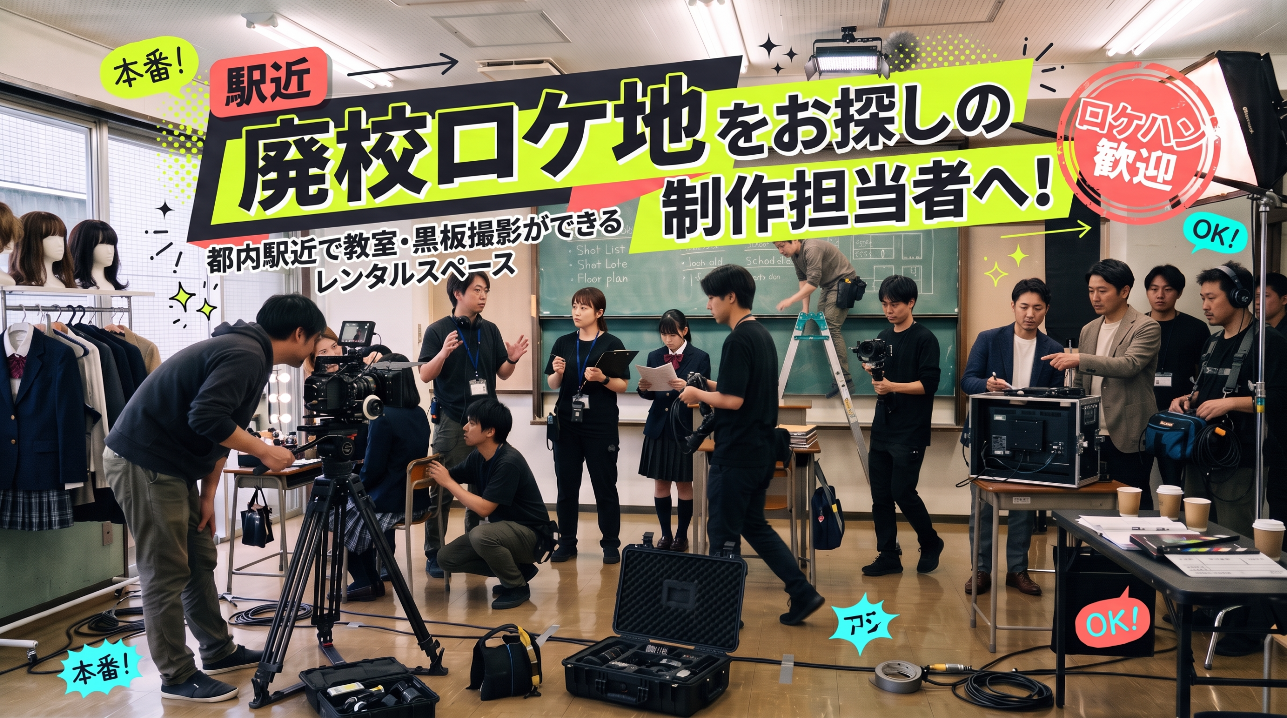 廃校ロケ地をお探しの制作担当者へ！都内駅近で教室・黒板撮影ができるレンタルスペース
