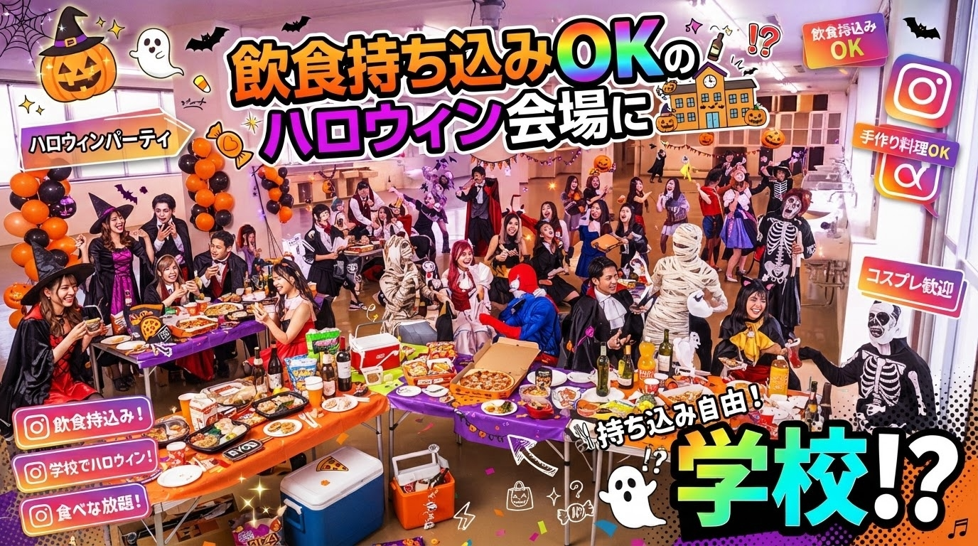飲食持ち込みOKのハロウィン会場に学校！？
