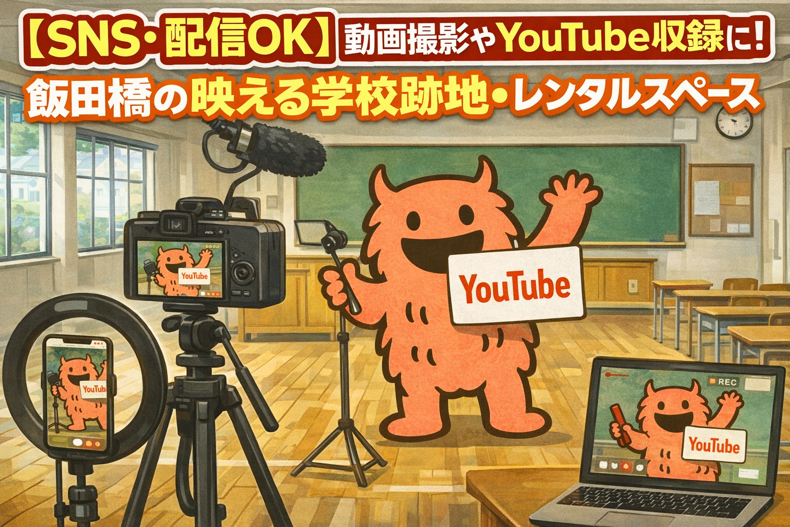 【SNS・配信OK】動画撮影やYouTube収録に！飯田橋の映える学校跡地・レンタルスペース