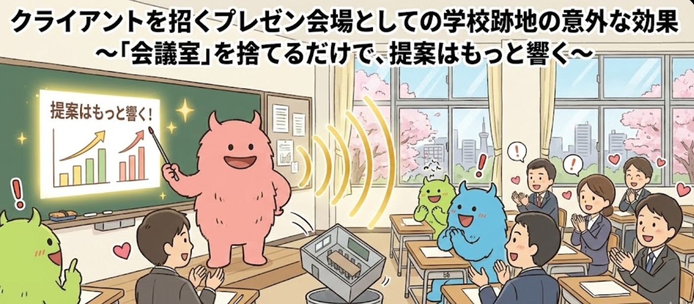 クライアントを招くプレゼン会場としての学校跡地の意外な効果〜「会議室」を捨てるだけで、提案はもっと響く〜