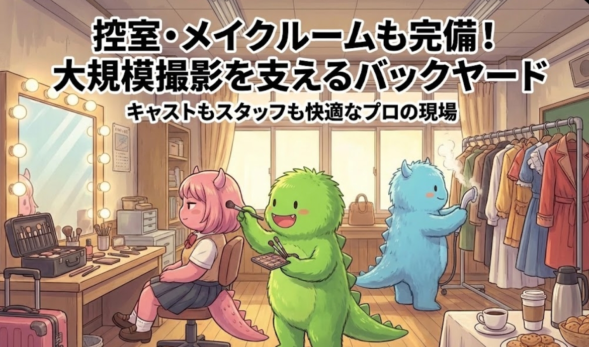 控室・メイクルームも完備！大規模撮影を支えるバックヤード