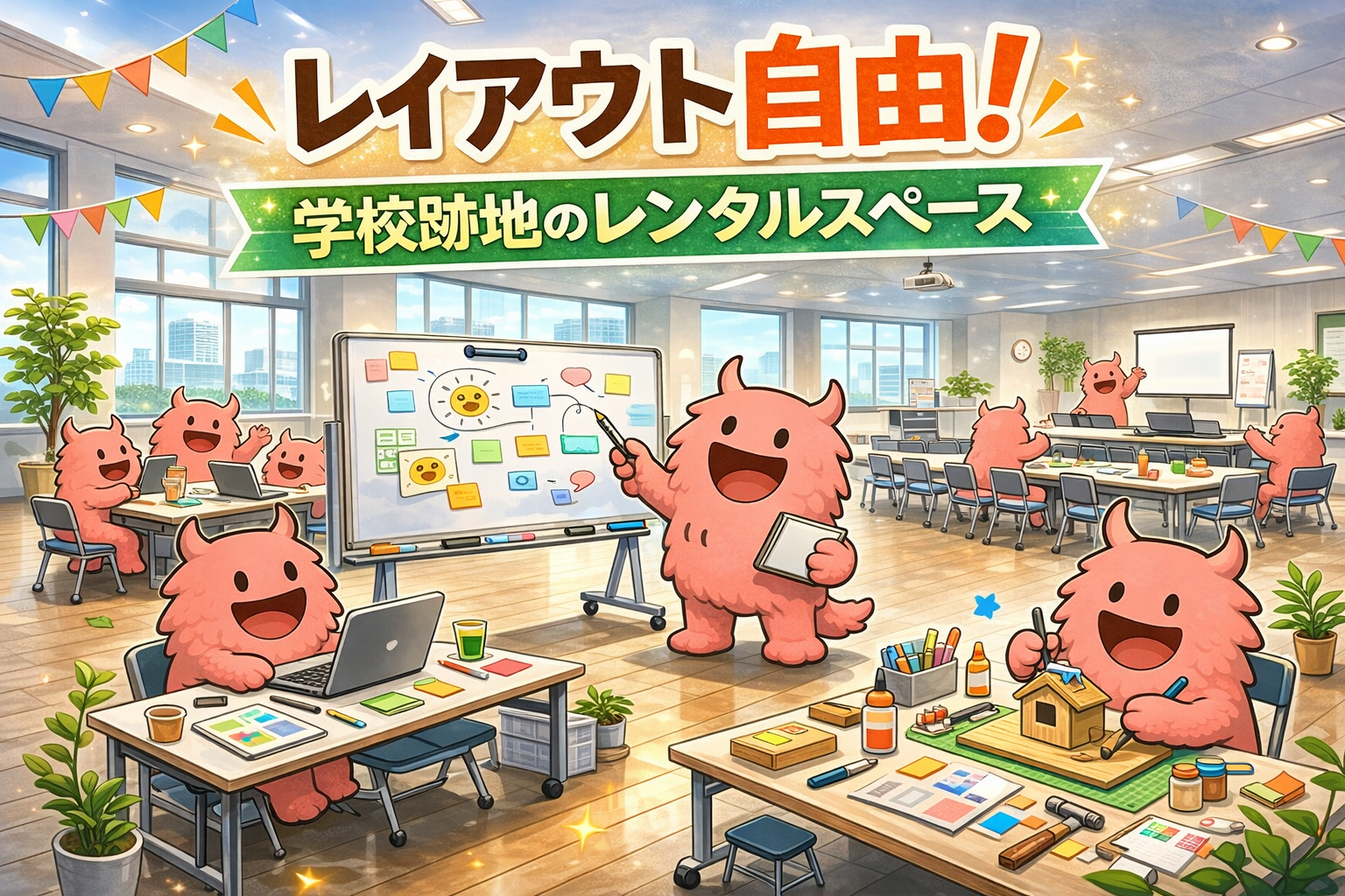 【レイアウト自由な多目的室】ワークショップや研修・作業会に！新宿区飯田橋の貸し室・スペース