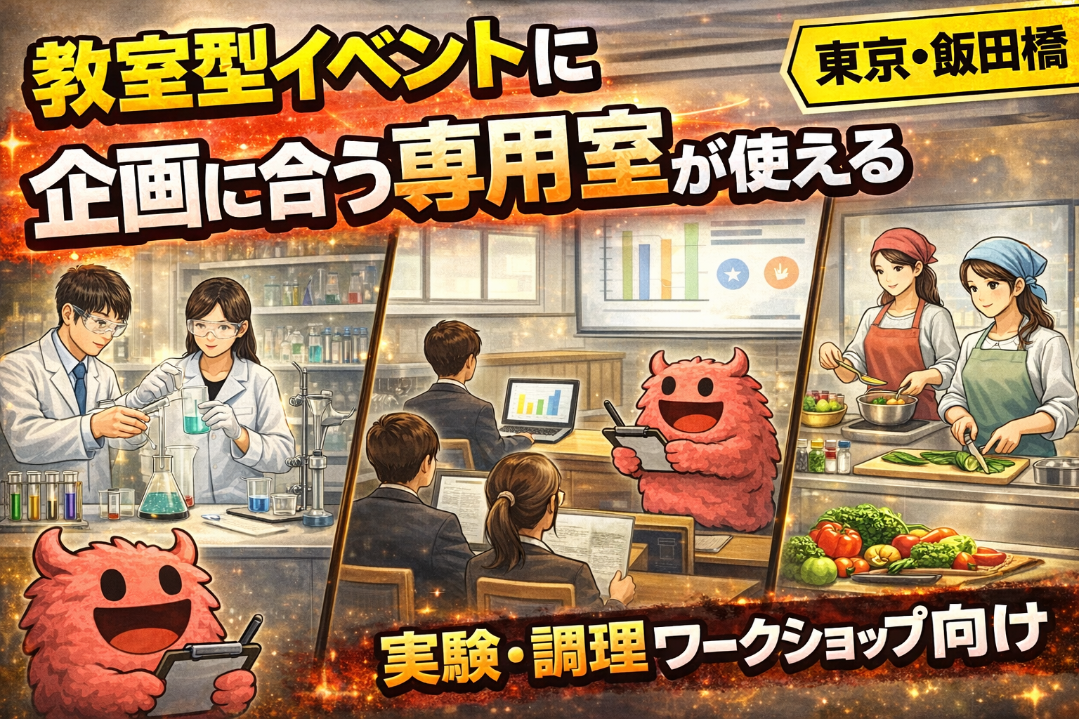 【ワークショップ教室】化学実験室や調理室が使える！飯田橋の施設・会場