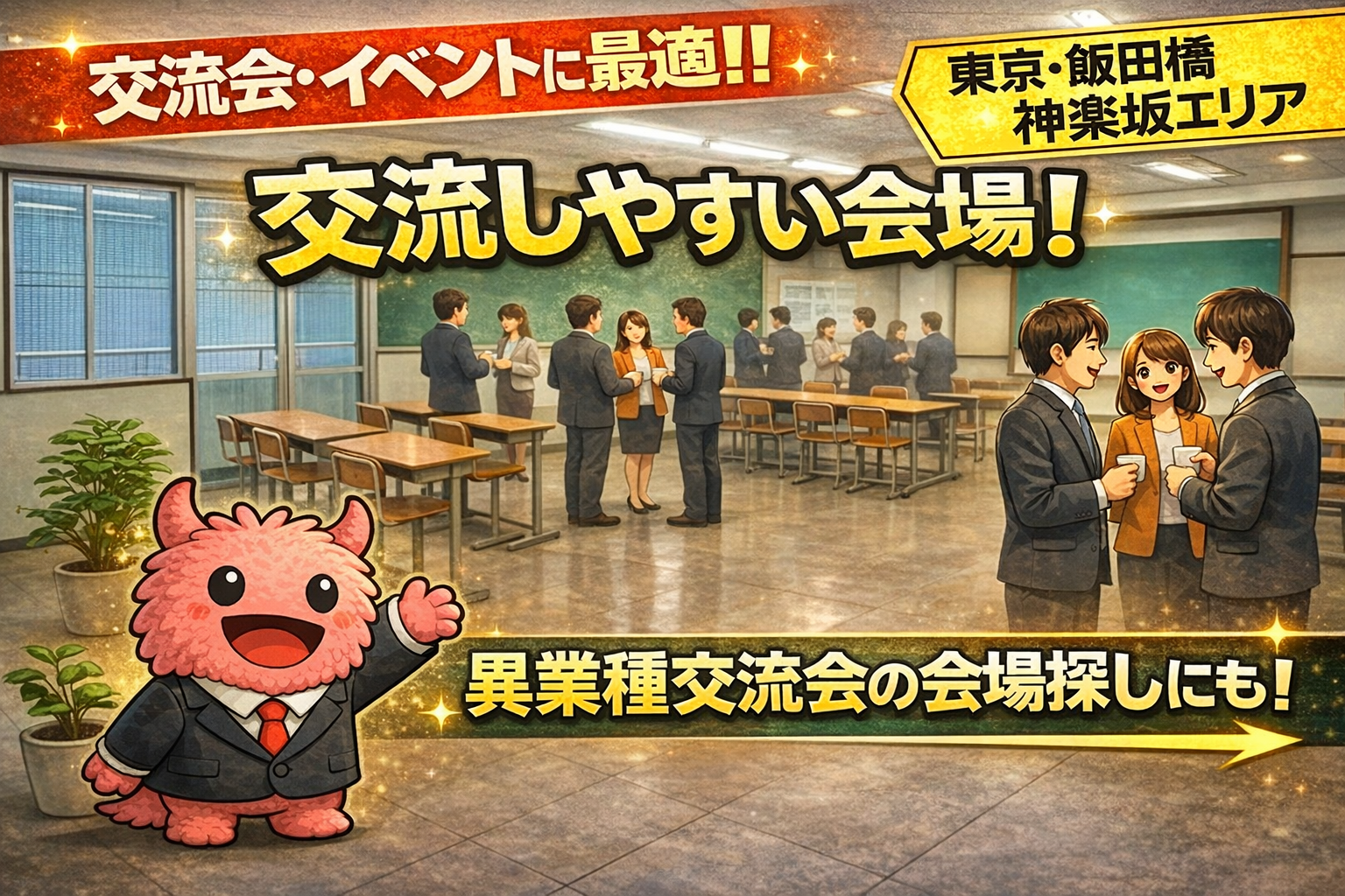 【異業種交流会の会場探し】人脈づくりもビジネスマッチングも。飯田橋で貸切できる交流会向けレンタルスペース