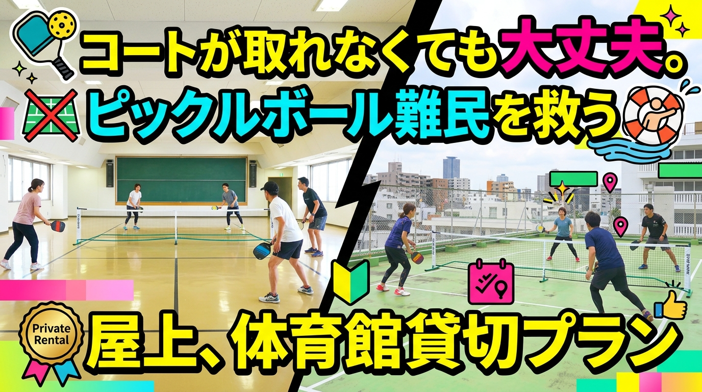 コートが取れなくても大丈夫。ピックルボール難民を救う屋上、体育館貸切プラン