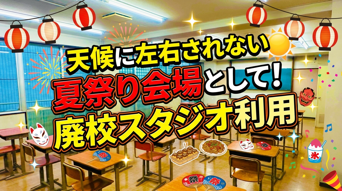 天候に左右されない夏祭り会場として！廃校スタジオ利用