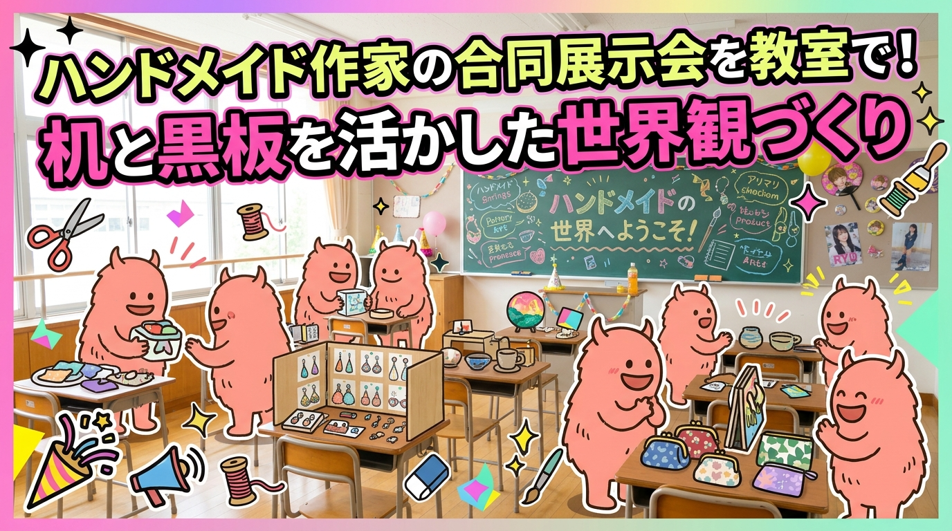 ハンドメイド作家の合同展示会を教室で！机と黒板を活かした世界観づくり