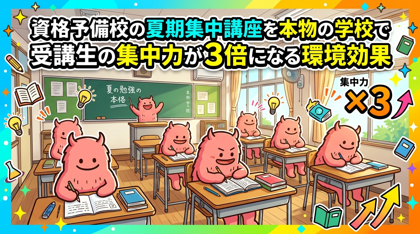 🏫 資格予備校の夏期集中講座を本物の学校で。受講生の集中力が3倍になる環境効果