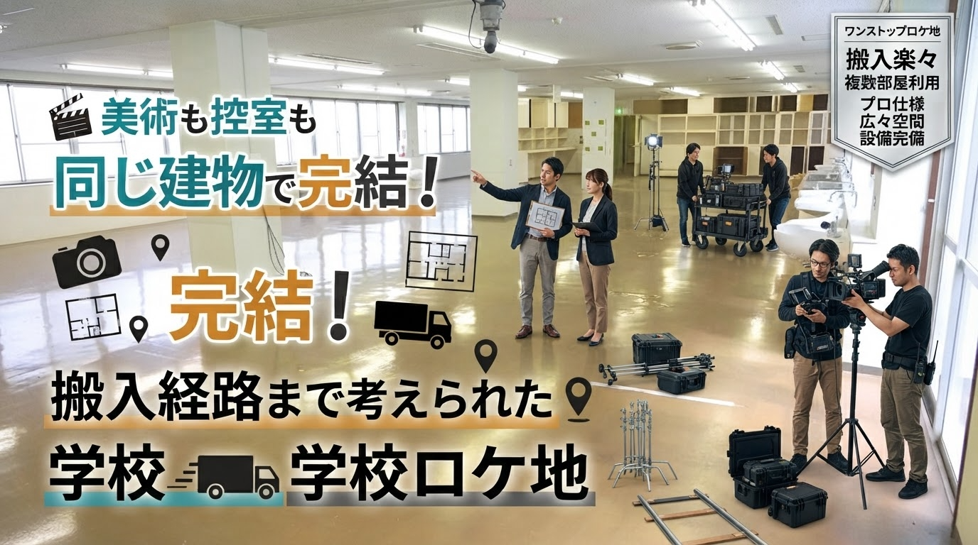 美術も控室も同じ建物で完結！搬入経路まで考えられた学校ロケ地