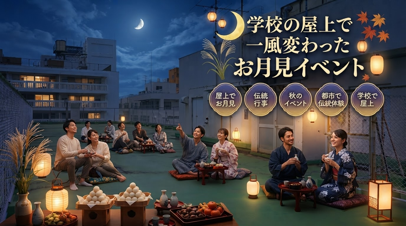 学校の屋上で一風変わったお月見イベント会場に本物の学校